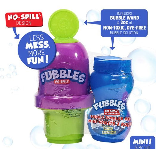 Mini gobelets à bulles - Little Kids - À l’envers comme à l’endroit, aucune goutte ne tombe grâce au No-Spill Bubbles de Fubbles - Comprend 2 oz de liquide à bulles