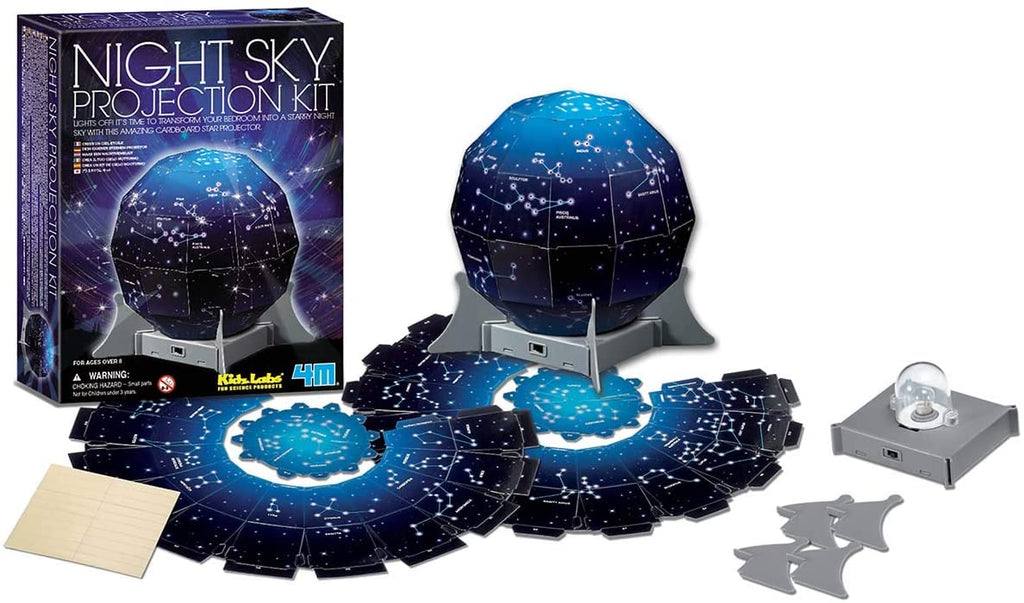 Kit de Projection Ciel Nocturne - Playwell - 4M - 8 ans et plus - Dômes de projection pour les hémisphères nord et sud, source lumineuse et cartes stellaires - Contenu de la boîte