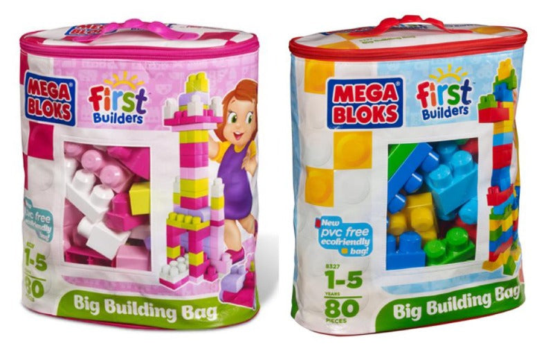 Mega Bloks - First Builders - 80 blocs First Builders - Possibilités infinies de construction et d’apprentissage - Sac de rangement écologique et sans PVC réutilisable - Se combine aux autres produits First Builders de Mega Bloks