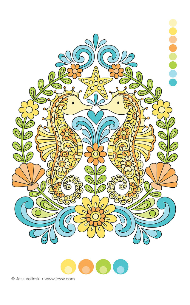 Mandalas Color Animals - Design Originals - 64 pages - Exemple d'une page intérieure avec suggestions de couleurs