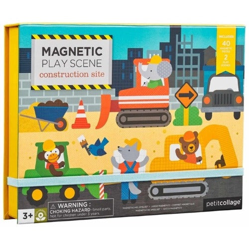 Chevalet magnétique - Chantier de construction - Petit Collage - 3 ans et plus - Deux scènes de construction avec de petits animaux ouvriers - 40 pièces magnétiques