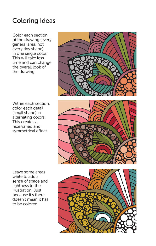 Mandalas Color Calm - Design Originals - 64 pages - Page d'instructions et suggestions de couleurs
