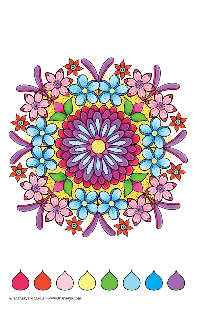 Mandalas Color Cool - Design Originals - 64 pages - Exemple d'une page intérieure avec suggestions de couleurs