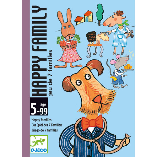 Happy Family - Djeco - 5 à 99 ans - Classique jeu des 7 familles: 7 familles, 7 métiers à retrouver (souris boulangères, canards facteurs, ...)  - Devant de la boîte