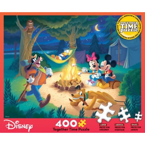 Disney puzzle - Mickey en camping - 400 pièces - Ceaco - 3 ans et plus -  Trois tailles de pièces, grandes pour les enfants, moyennes pour tout le monde et petites pour les adultes. - Devant de la boîte
