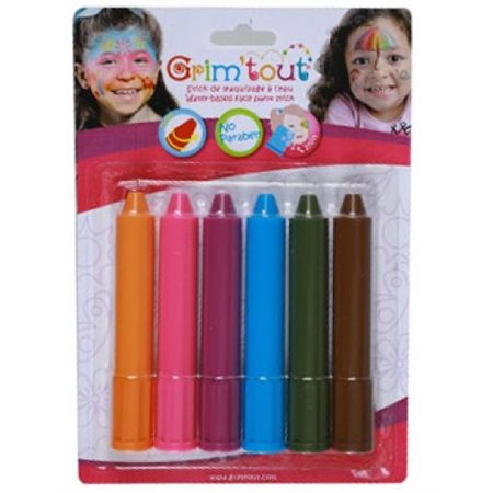 Crayons de maquillage Grim'Sticks sans paraben  6 crayons, couleurs secondaires: Bleu ciel, brun, mauve, orange, rose et vert