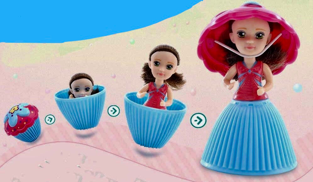 Mini poupée cupcake - Poupée réversible, se transforme de cupcake en princesse et vice-versa - Matériel: PVC - Exemple de transformation