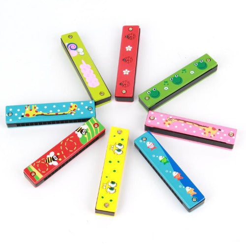 Harmonicas en bois - Joli harmonica en bois aux belles couleurs - 3 ans et plus - 8 harmonicas en étoile