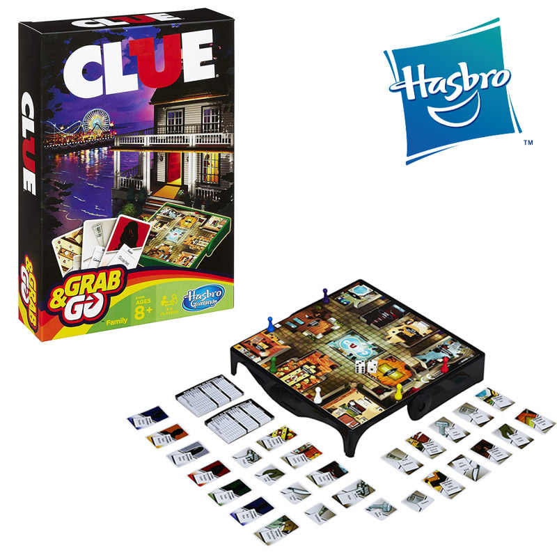 Le jeu Clue classique en format voyage Grab & Go - Hasbro - 8 ans et plus - Devant de la boîte - Plateau de jeu - Cartes et pions