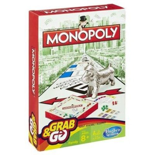 Le jeu Monopoly classique en format voyage Grab & Go - Hasbro - 8 ans et plus - Devant de la boîte