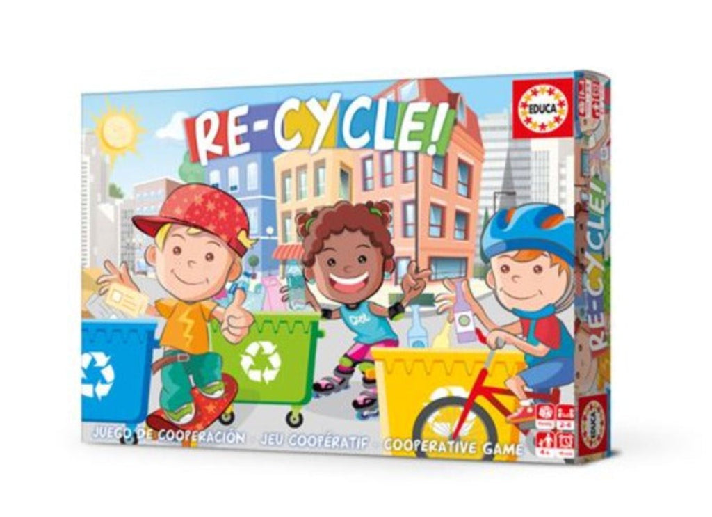 Jeu RE-CYCLE - Educa - 4 ans et plus - Apprends à recycler les déchets. Un jeu coopératif simple où vous apprenez à recycler les déchets tout en vous amusant - Devant de la boîte
