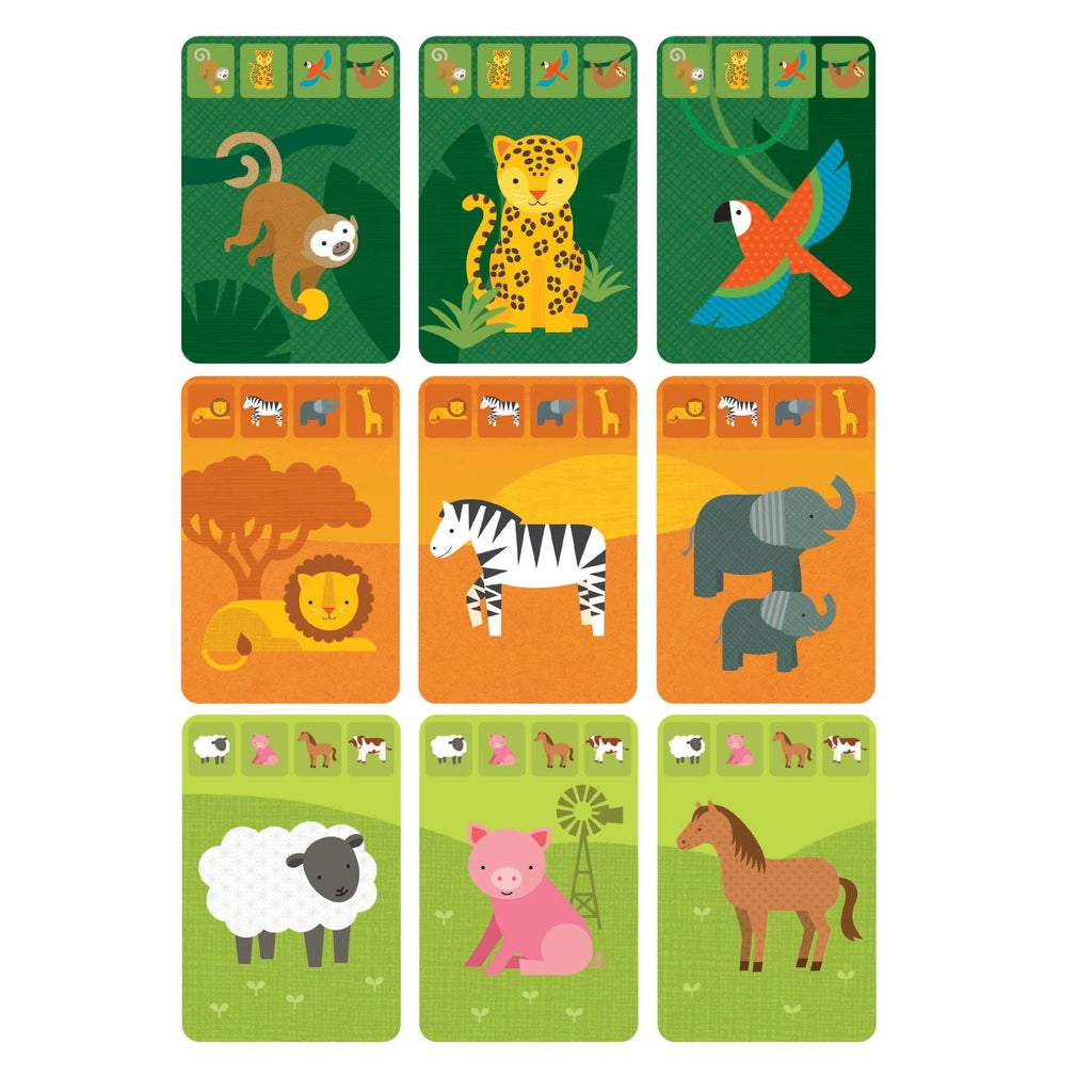 Jeu de cartes Le Royaume des animaux - Petit Collage - 4 ans et plus - Recueillir autant de séries d'animaux qui vivent au même endroit - Boîte en étain - 44 cartes et des instructions - Exemples de cartes