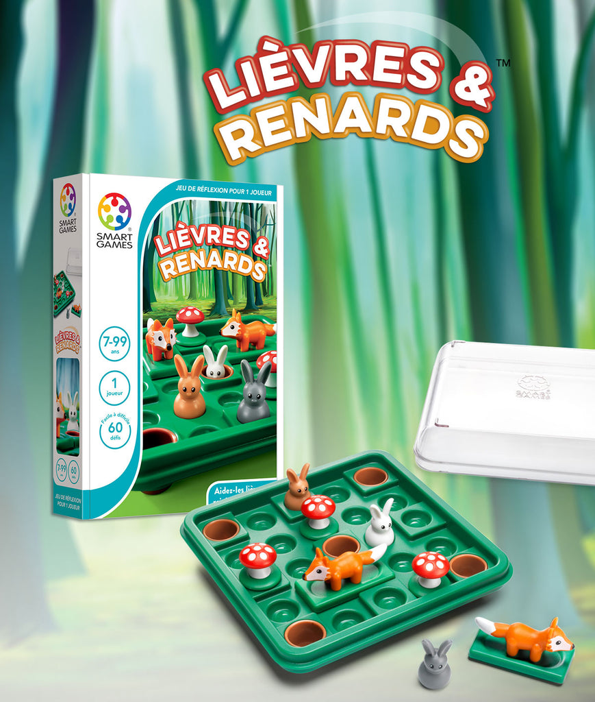 Lièvres et Renards - Jeu de logique évolutive - 60 défis à solutionner - Smart Games - Boîte et son contenu