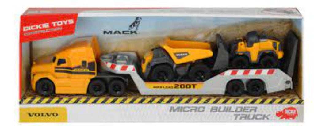 Mack/Volvo Camion Micro Builder 32 cm - Camion Mack avec remorque, camion minier Volvo, camion chargeur Volvo - Dickie Toys