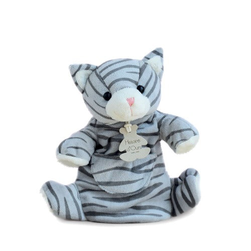 Marionnette douce - Chat tigré - Histoire d'ours - 25 cm