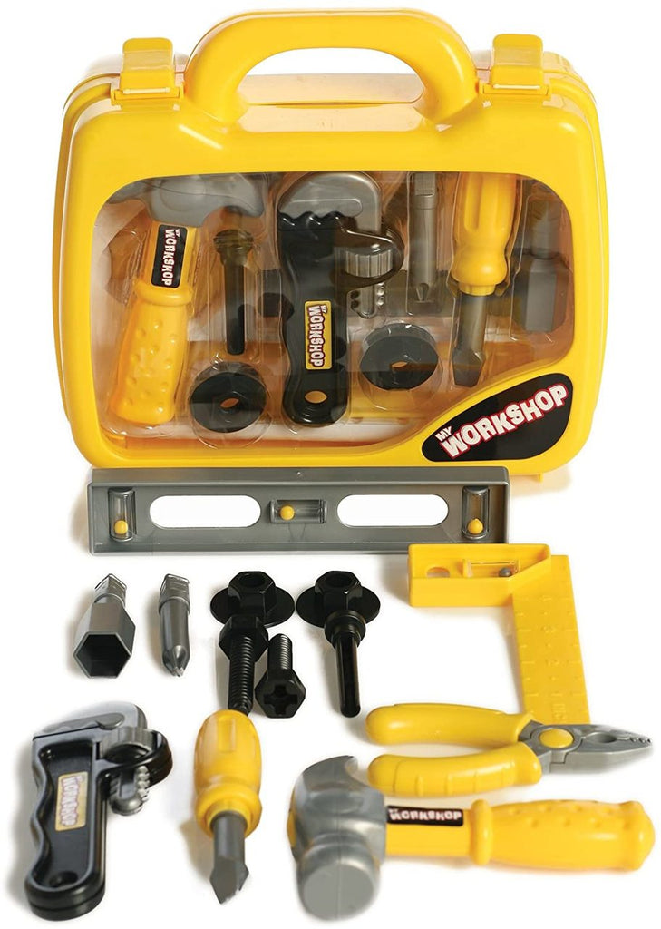 Trousse d'outils d'atelier - Playwell - Devant de la mallette avec les 13 outils devant la mallette