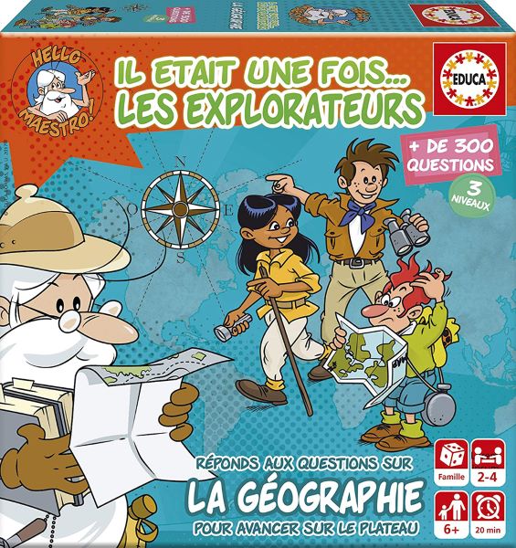 Mini jeu Il était une fois...Les explorateurs - Educa - 300 questions sur la géographie - Devant de la boîte