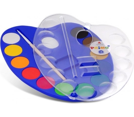 Palette de pastilles d'Aquarelle avec pinceau, 12 couleurs - Couvercle clair pour mélanger les couleurs