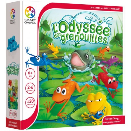 L'Odyssée des Grenouilles - Smart Games - Amène ta famille de grenouilles de l'autre côté de l'étang sans te faire dévorer par le poisson - Devant de la boîte