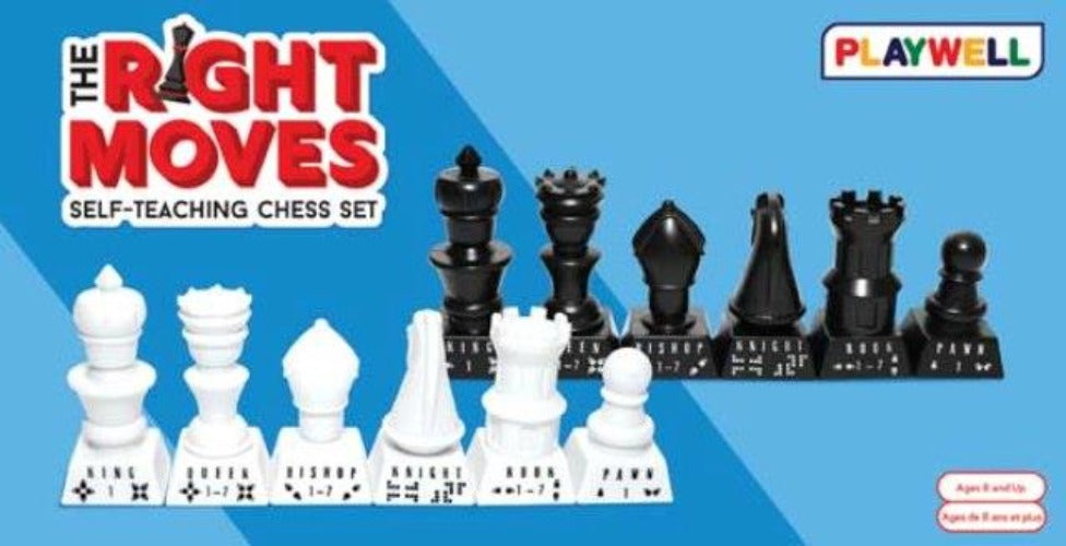 Jeu d'échecs d'auto-apprentissage - Right moves - Playwell - Échiquier pleine grandeur - Chaque pièce du jeu montre les mouvements possibles - Devant de la boîte